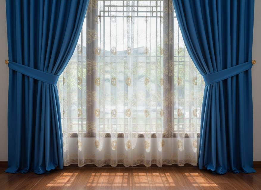 contoh gambar gorden imlek elegan sheer motif imlek