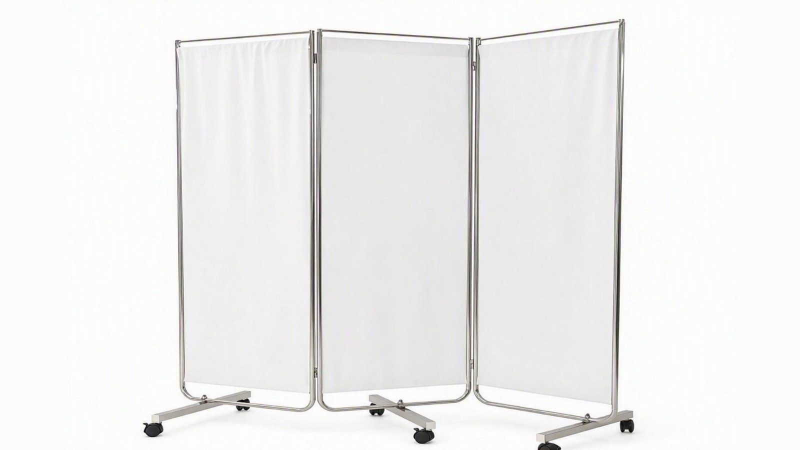 Jual Bed Screen 3 Bidang Sekat Ranjang Rumah Sakit 19 Bed screen 3 bidang rangka stainless steel dengan tiga panel tirai putih dan roda castor